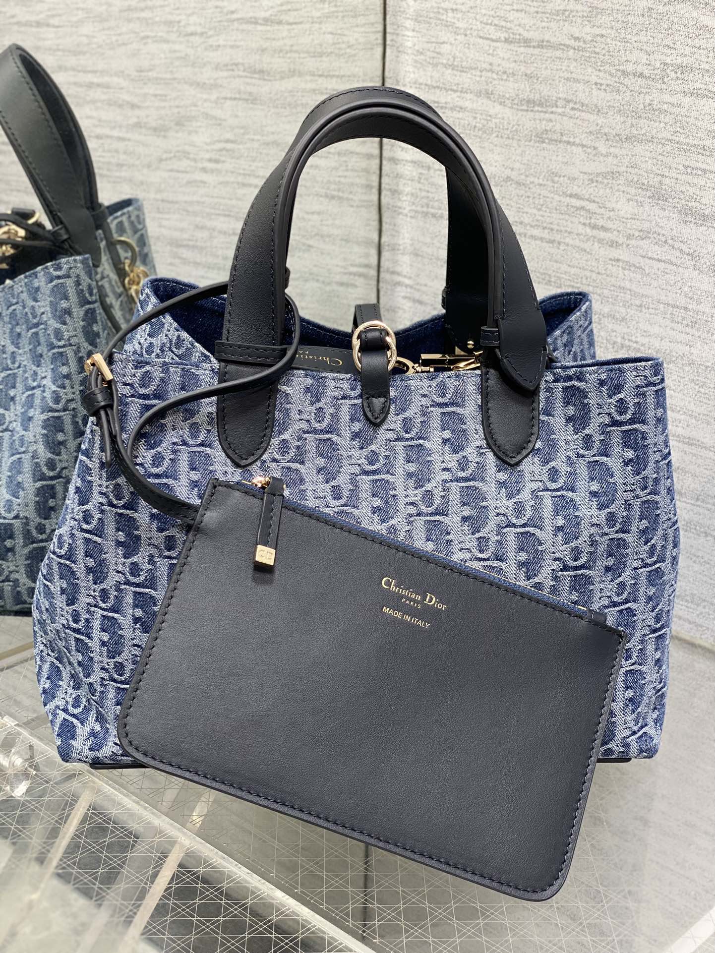 Medium Dior Toujours Bag Blue Denim Dior Oblique Jacquard